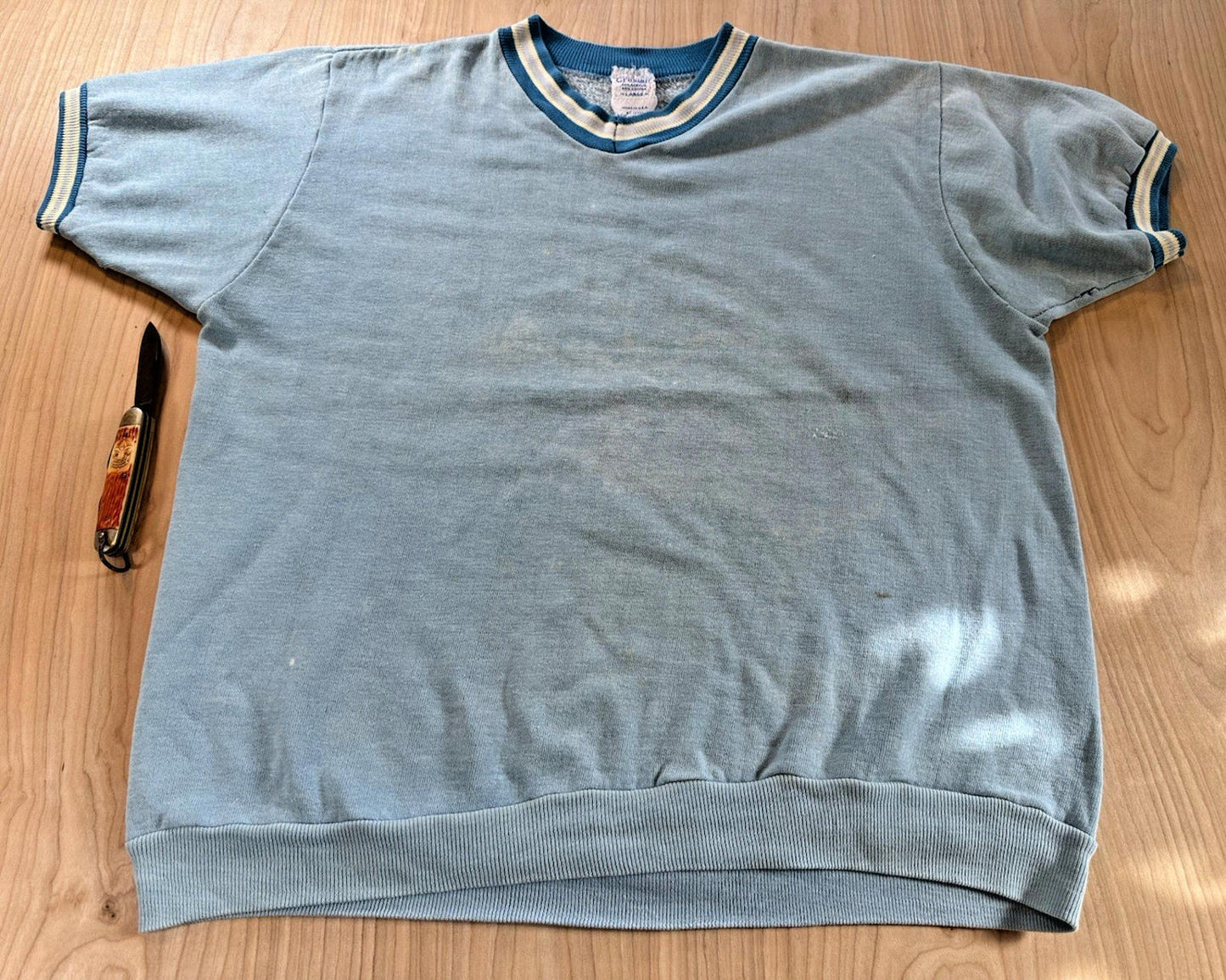 vintage 60's CRESLIN ringer SHORT SLEEVE SWEATSHIRT large FADED shredded PATINA