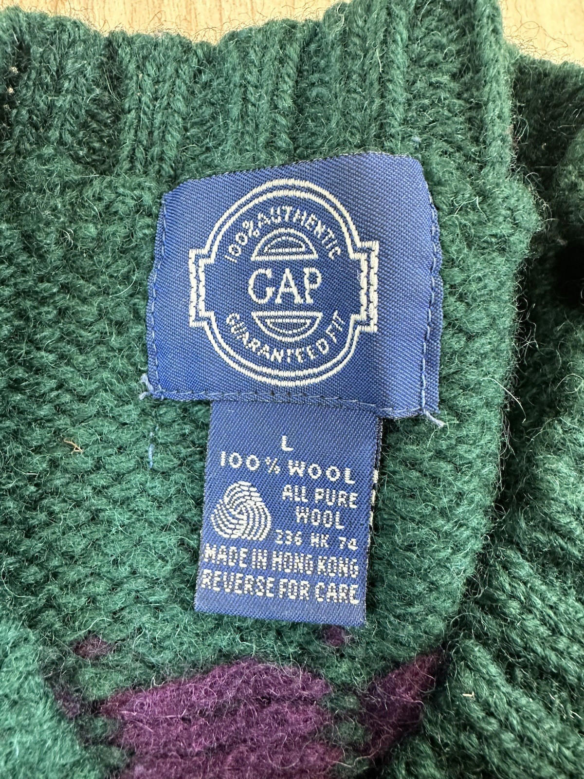 vintage 80's GAP 100% wool NORDIC SWEATER large GREEN purple PREPPY