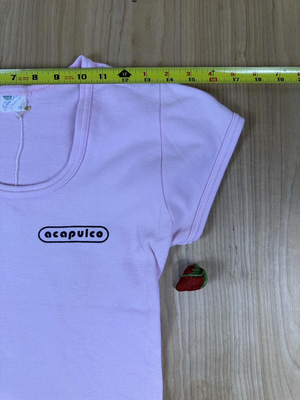 Vintage 80s Acapulco baby t scoop neck small pink vacation cute tight cap sleeve