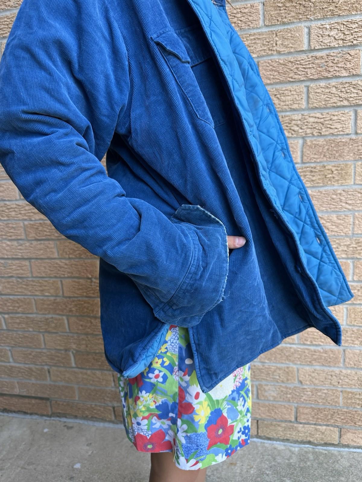 vintage 80's BACK PACKER blue CORDOROY quilted BUTTON UP pocket FIELD COAT gorp