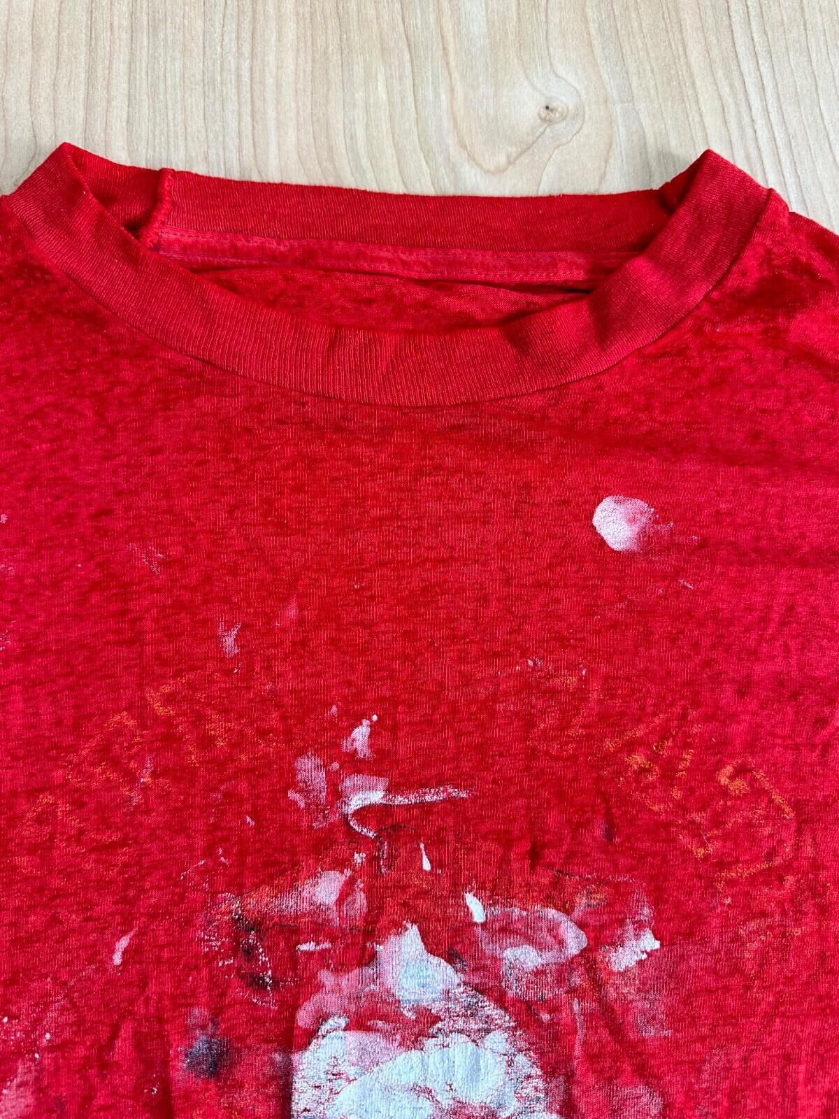 Vintage 80’s T Shirt Red Shredded Paint Splat Worn Marines Thin Faded Ramones