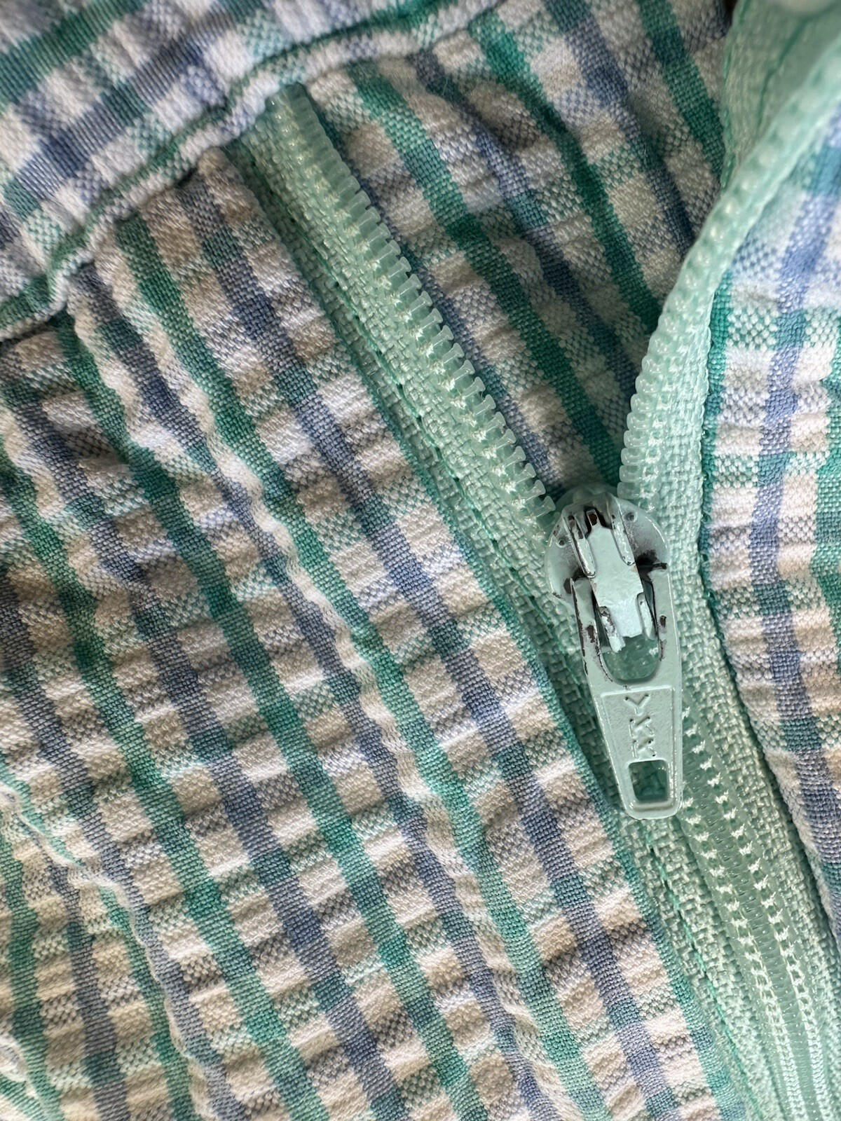 vintage 80's IZOD pleated SHORTS green and blue GINGHAM seersucker PREPPY