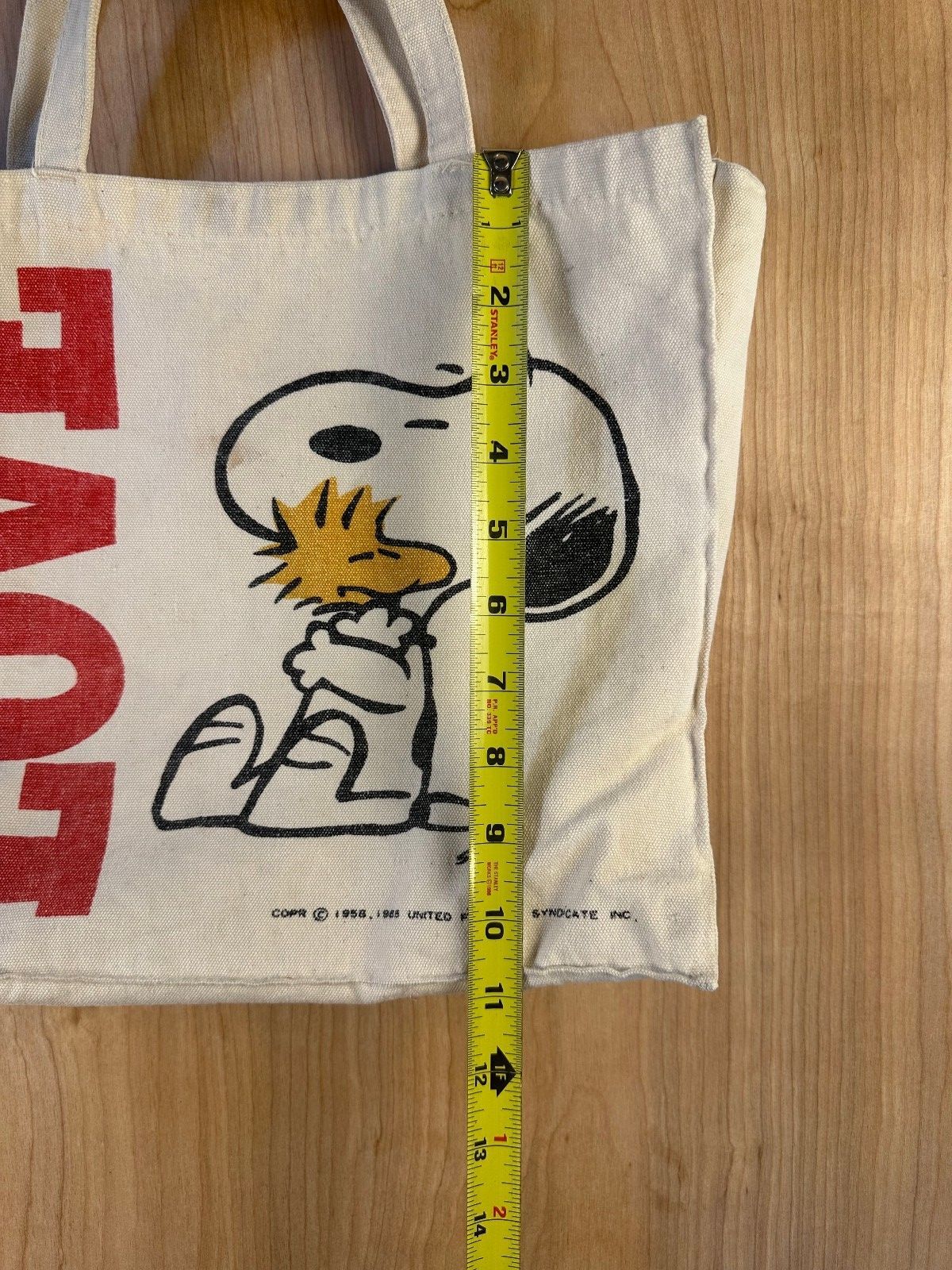 Vintage 70s Love Snoopy Canvas Tote Peanuts Woodstock shoulder bag 100% cotton