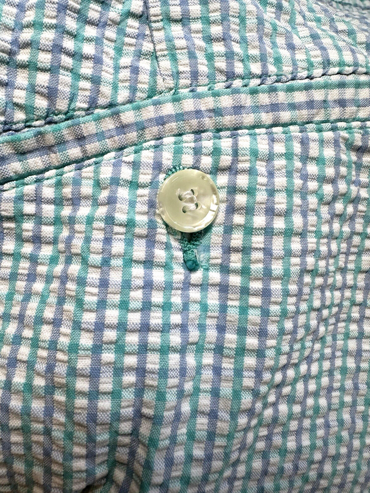 vintage 80's IZOD pleated SHORTS green and blue GINGHAM seersucker PREPPY