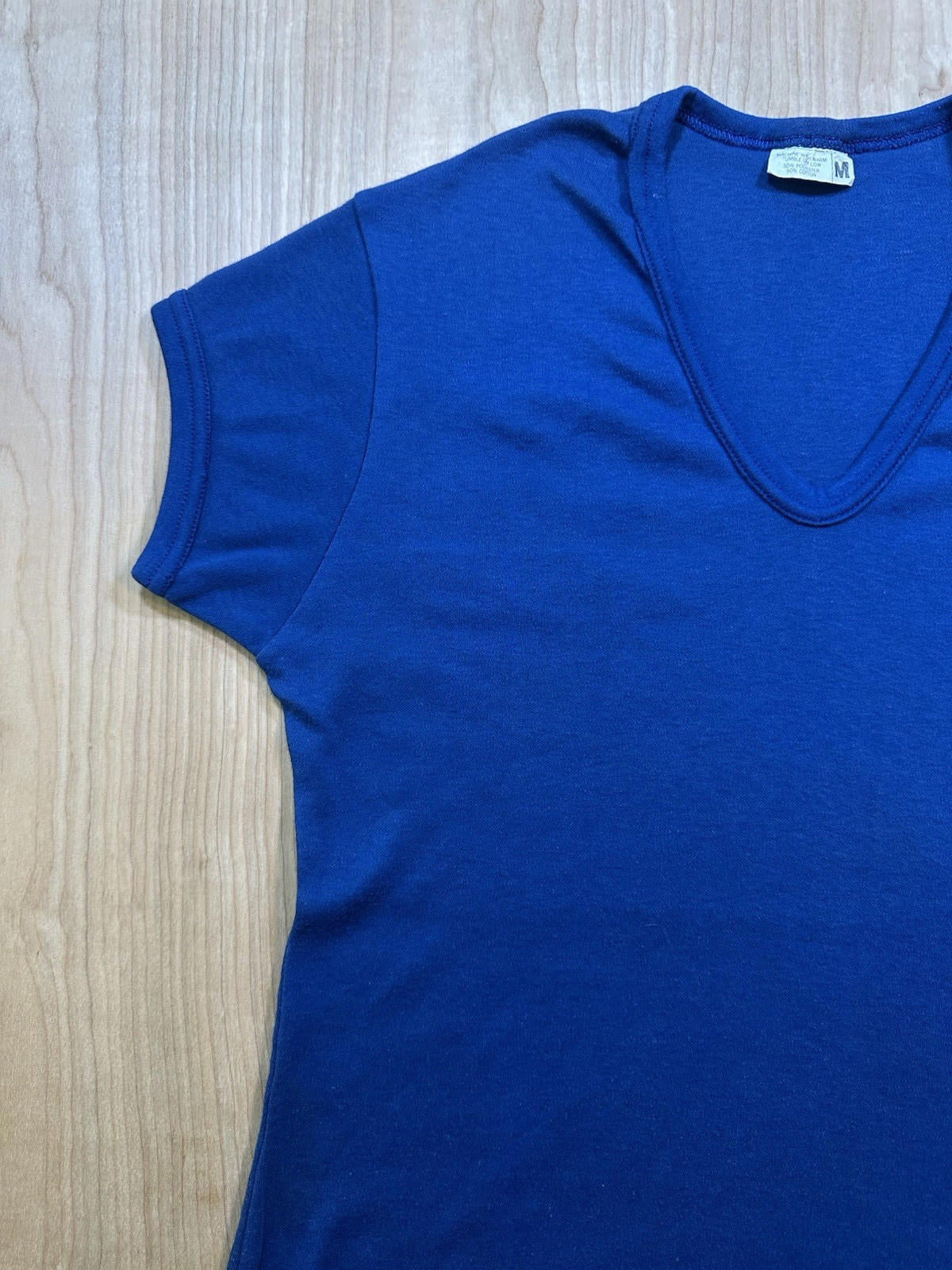 vintage 80's SASSON blue V NECK short sleeve SHIRT medium NEW WAVE valley girl
