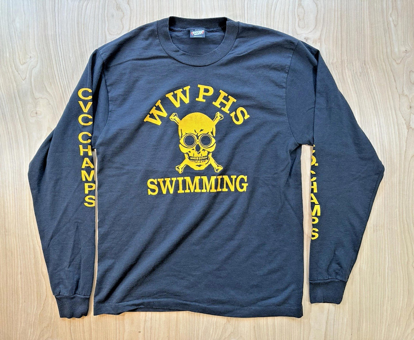 1988 black long sleeve SCREEN STARS swimming champs SKULL NJ size L high school