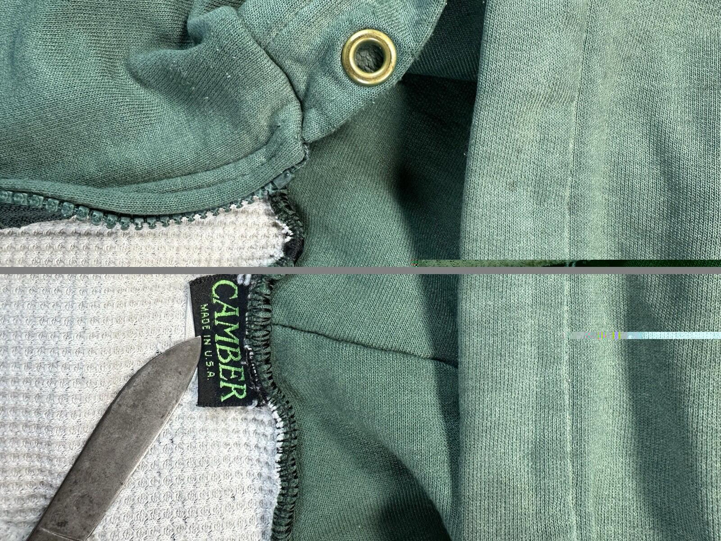vintage 80's CAMBER waffle lined SWEATSHIRT shredded GREEN parks service PATCH L