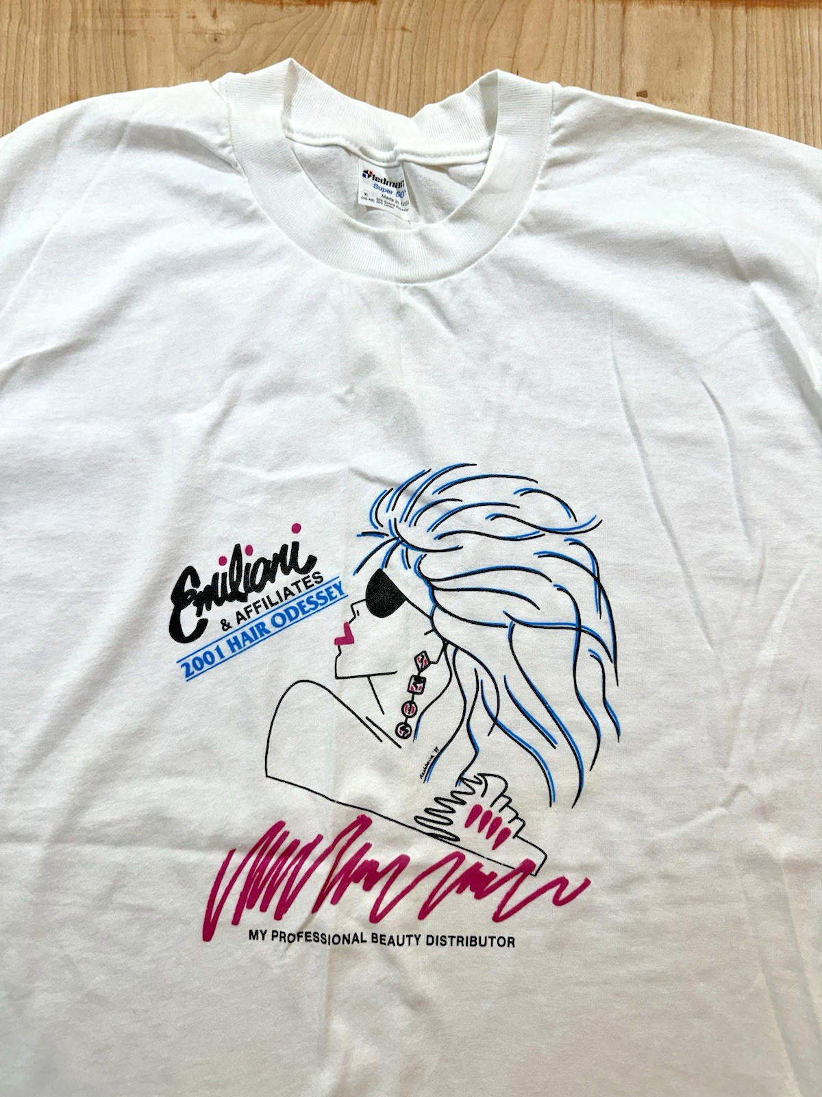 vintage 1989 SALON T SHIRT beauty EMILIANI womens PUNKY new wave PINK video girl