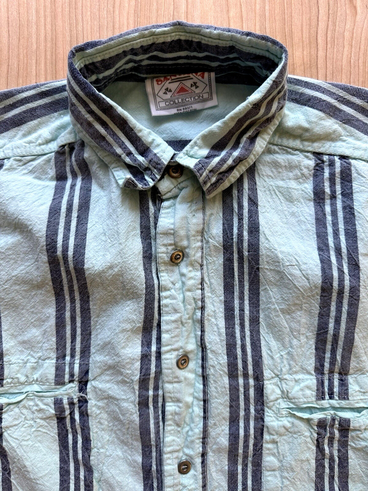 vintage SANTANA COLLECTION western BUTTON UP teal stripe LONG SLEEVE medium