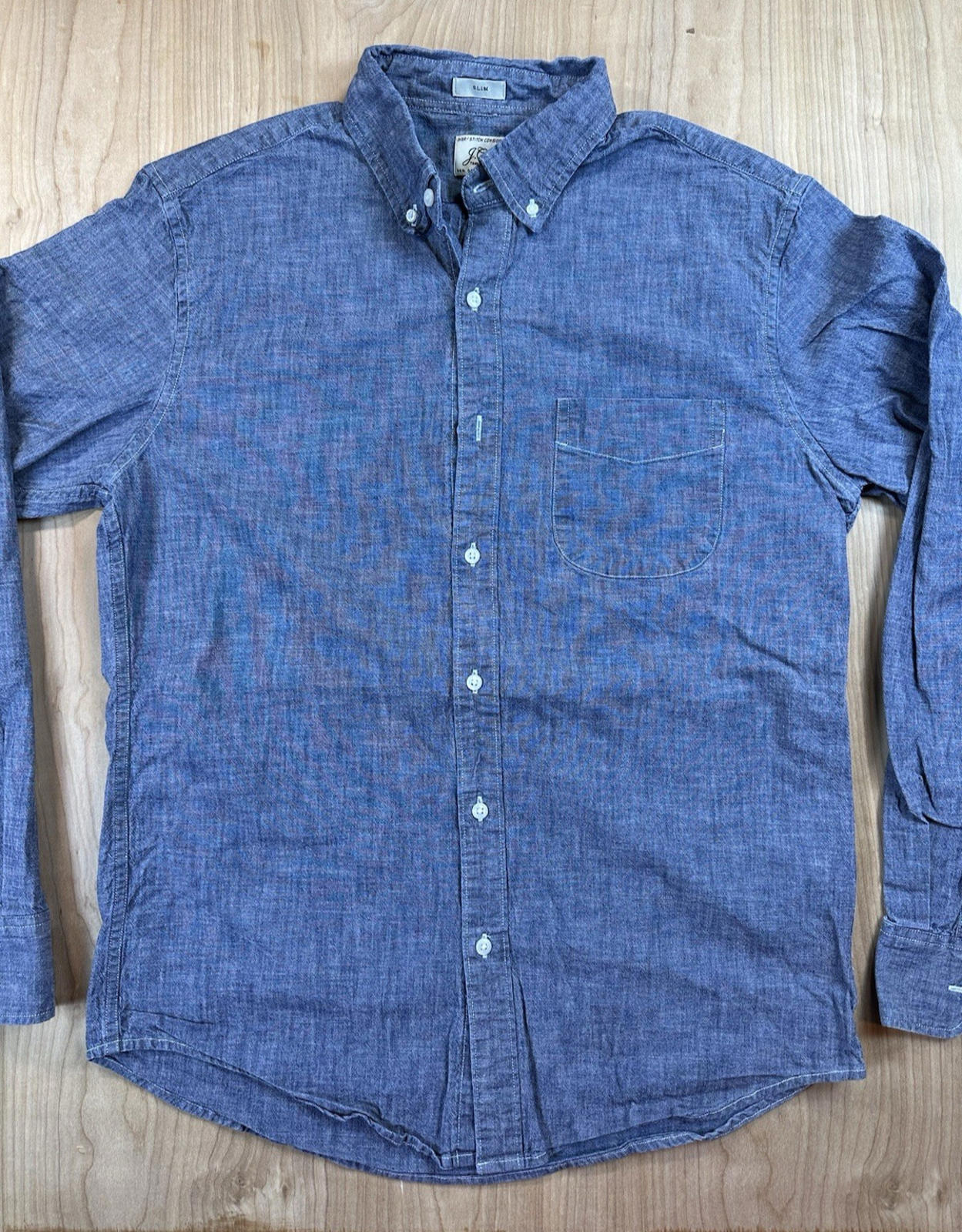 2019 J CREW chambray EVERY STITCH CONSIDERED tag MEDIUM organic cotton SLIM FIT