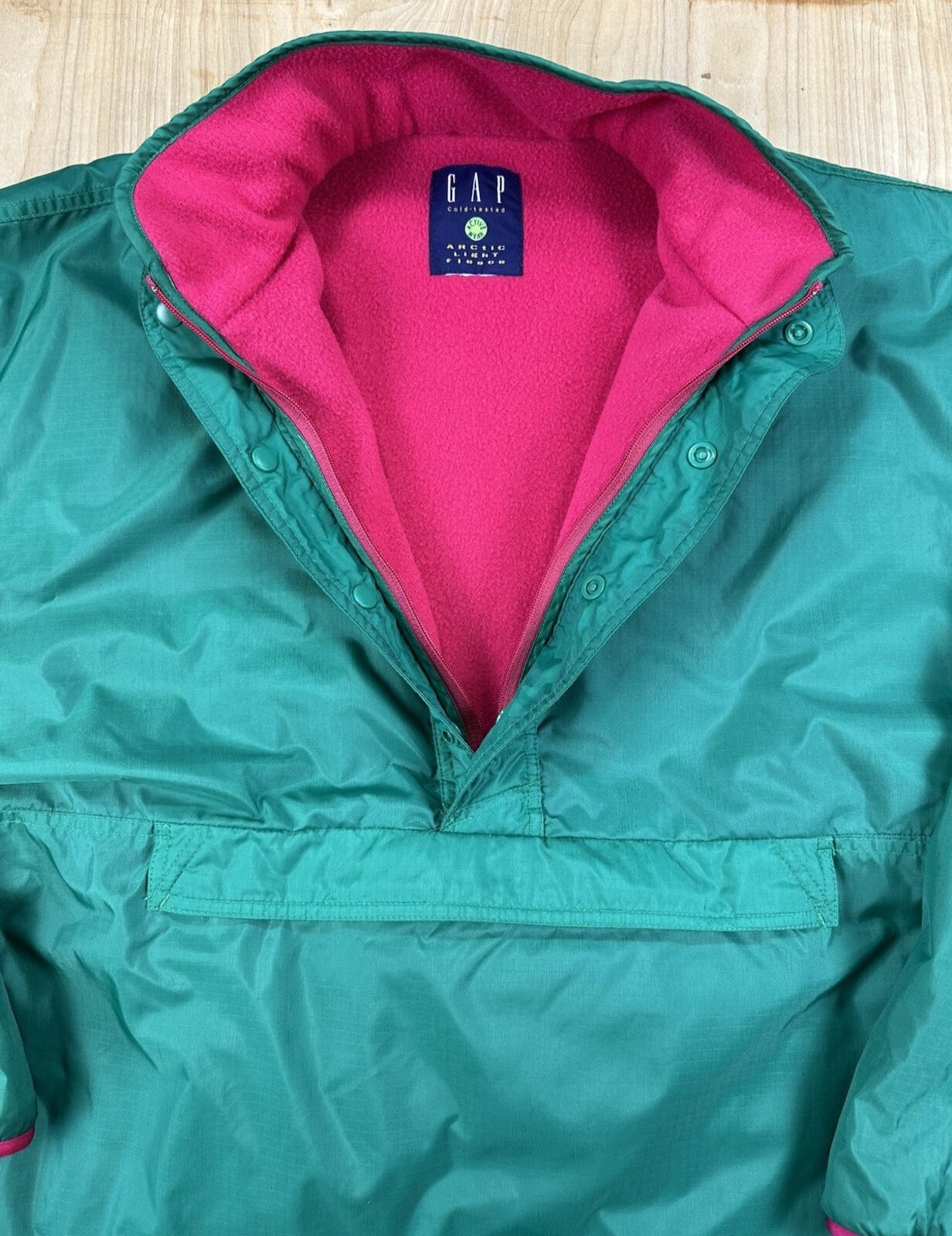vintage 90's GAP anorak GREEN and PINK reversible ARCTIC LIGHT FLEECE large