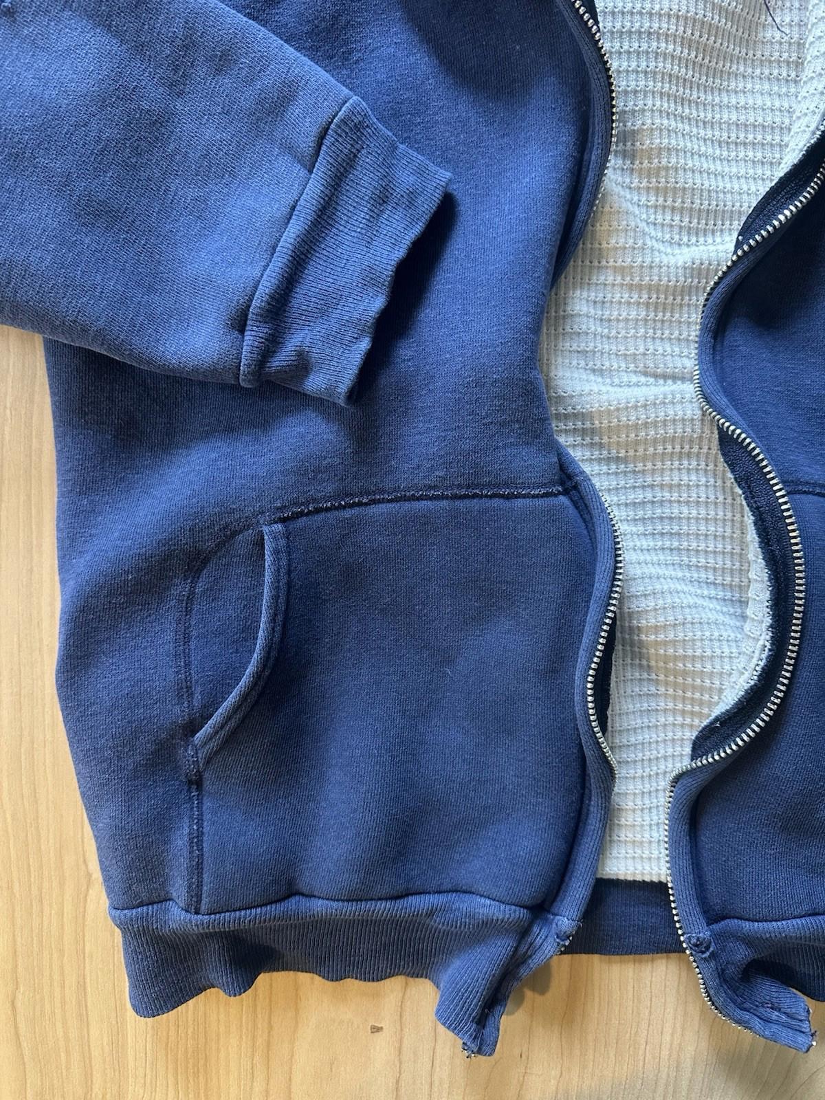 vintage 70's WAFFLE lined DBL HOODED zip up SWEATSHIRT shredded YKK ZIP faded