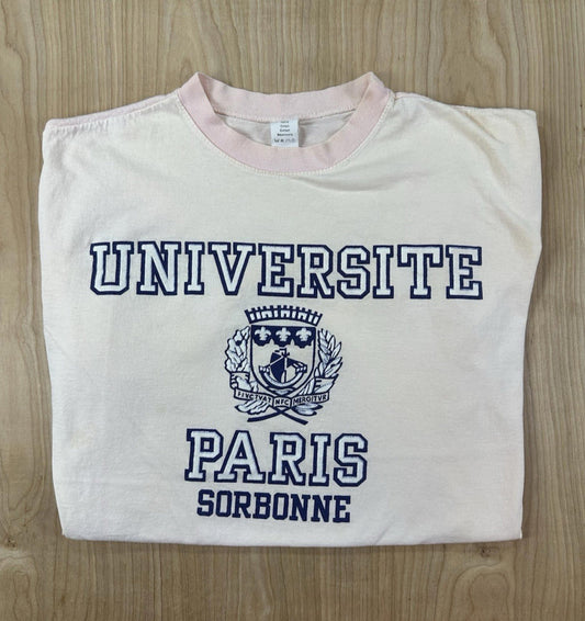 vintage 80's SORBONNE university PARIS faded COTTON size large T SHIRT faded WOW