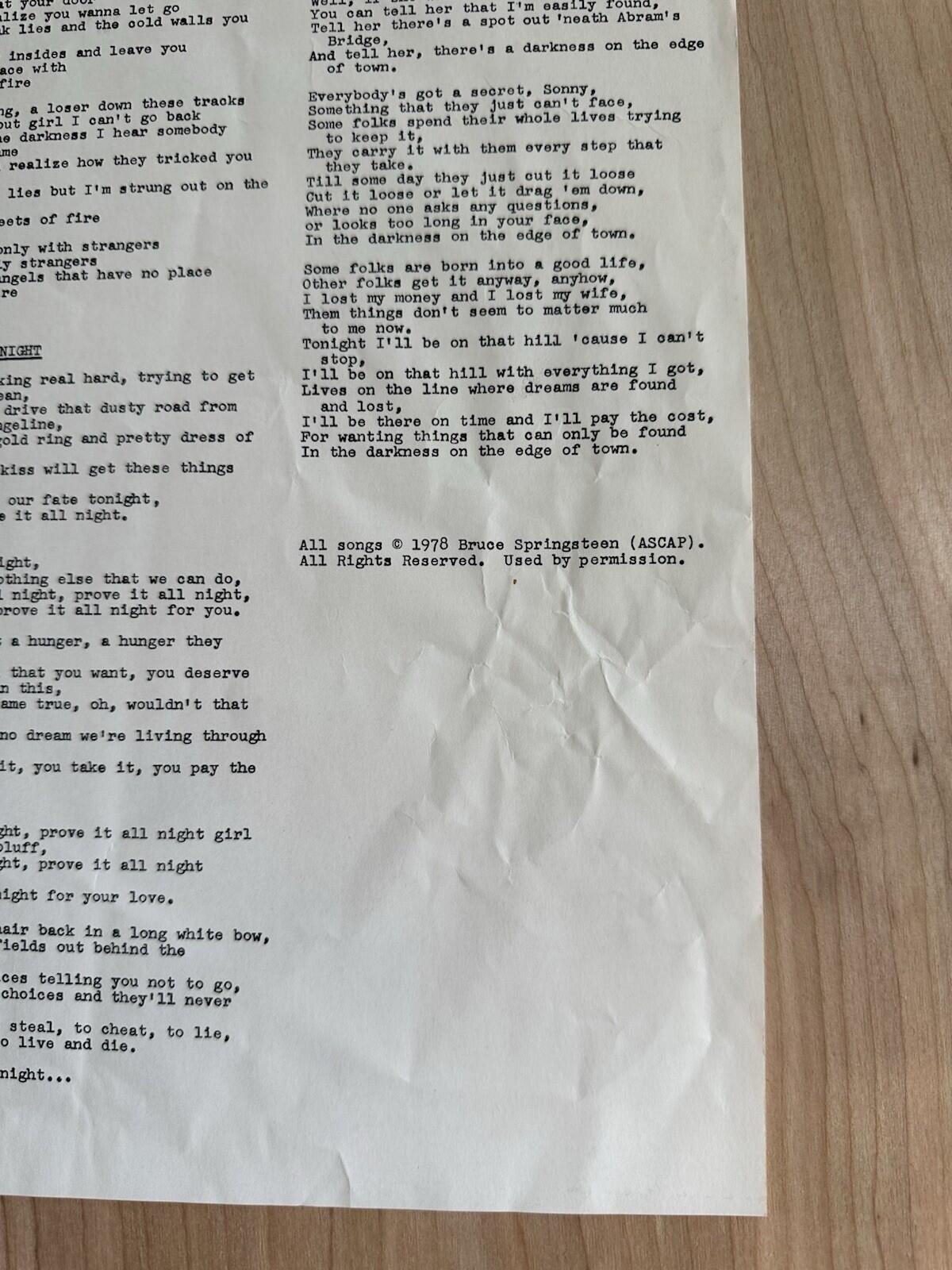 BRUCE SPRINGSTEEN darkness on the edge LP w/ HYPE STICKER lyric sheet DUST SLEEV