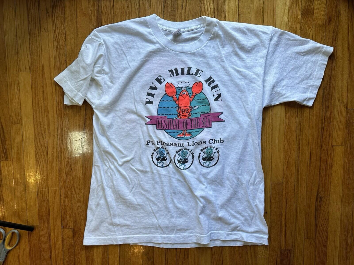 1992 tubing NEON LOBSTER beach lions club SURF SHOP vintage T SHIRT nj RAD skate