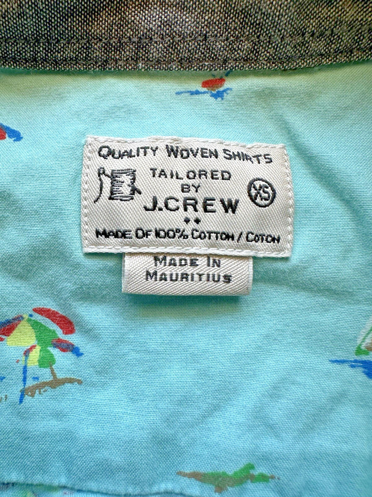 J CREW OXFORD beach print BUTTON UP teal SAILBOAT xtra small PREPPY