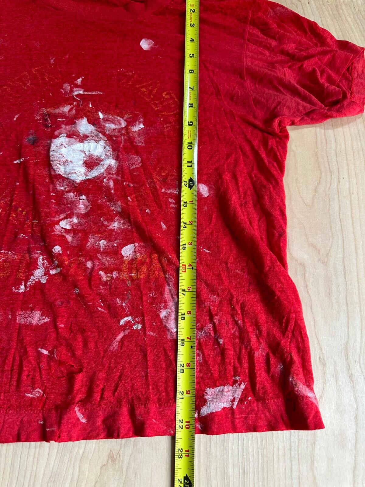 Vintage 80’s T Shirt Red Shredded Paint Splat Worn Marines Thin Faded Ramones