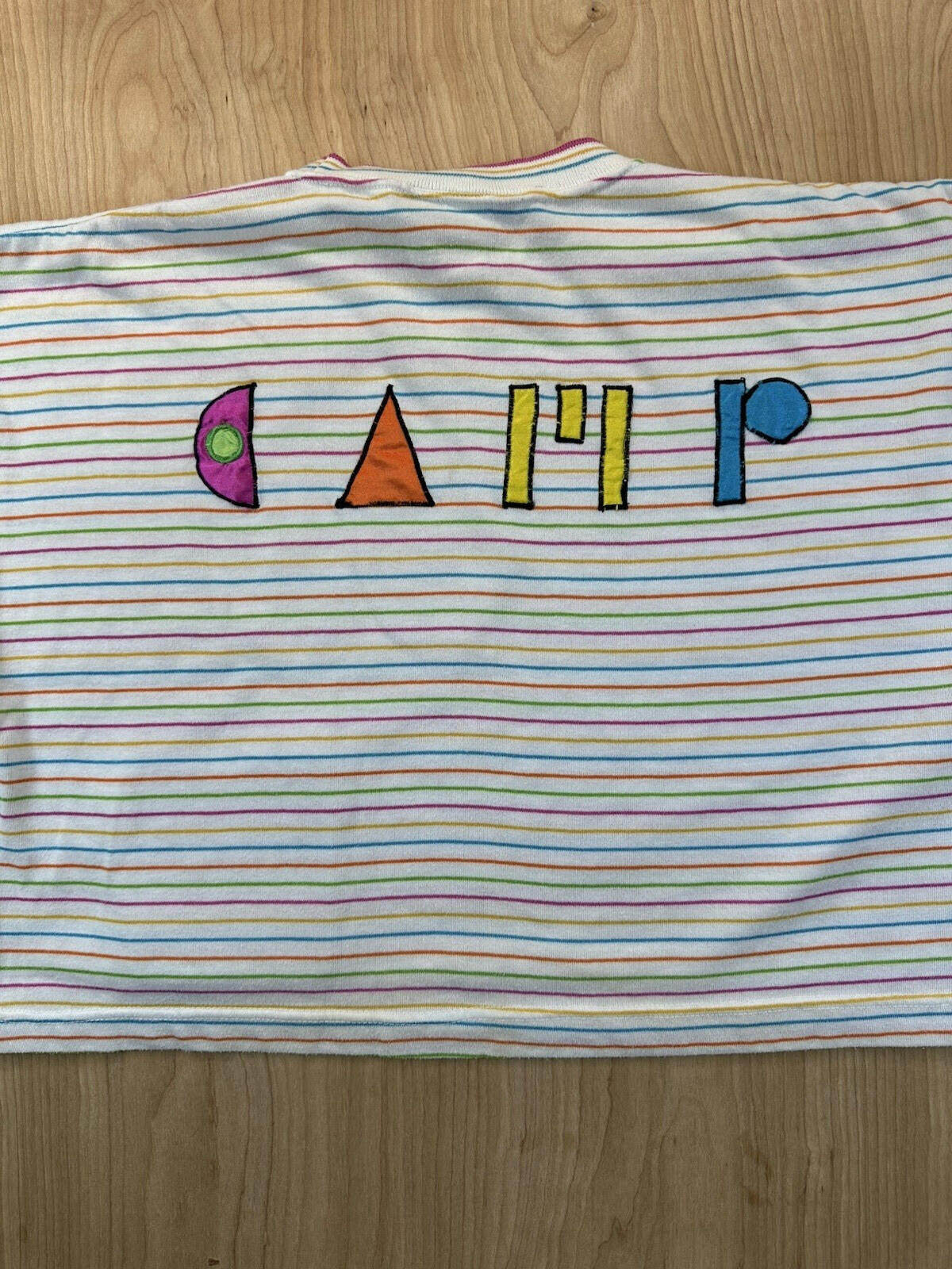 vintage 80's CAMP BEVERLY HILLS crop top applique NEW WAVE striped VALLEY GIRL