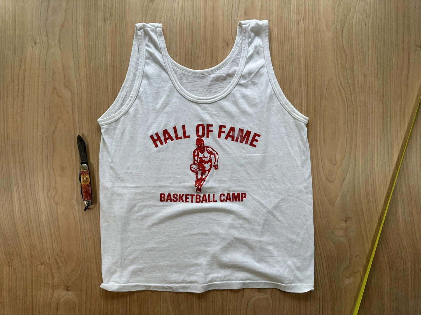 vintage 1980's BASKETBALL CAMP tank top SINGLE STITCH hall of fame LARGE
