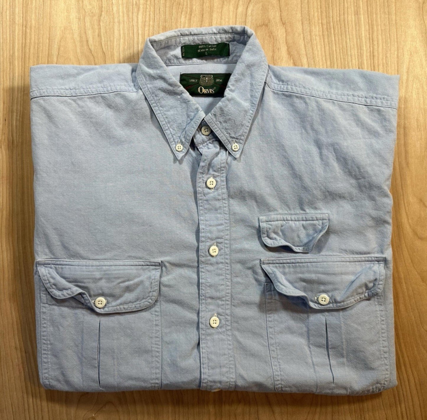 vintage 80's ORVIS button down FISHING SHIRT 100% cotton CHAMBRAY three pockets