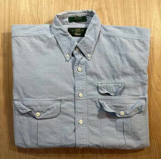vintage 80's ORVIS button down FISHING SHIRT 100% cotton CHAMBRAY three pockets