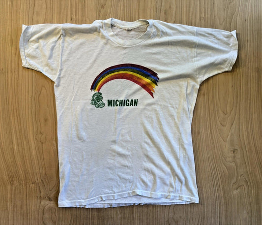 Vintage 80’s MICHIGAN STATE university SPARTANS  T Shirt RAINBOW 5050 Label Rare