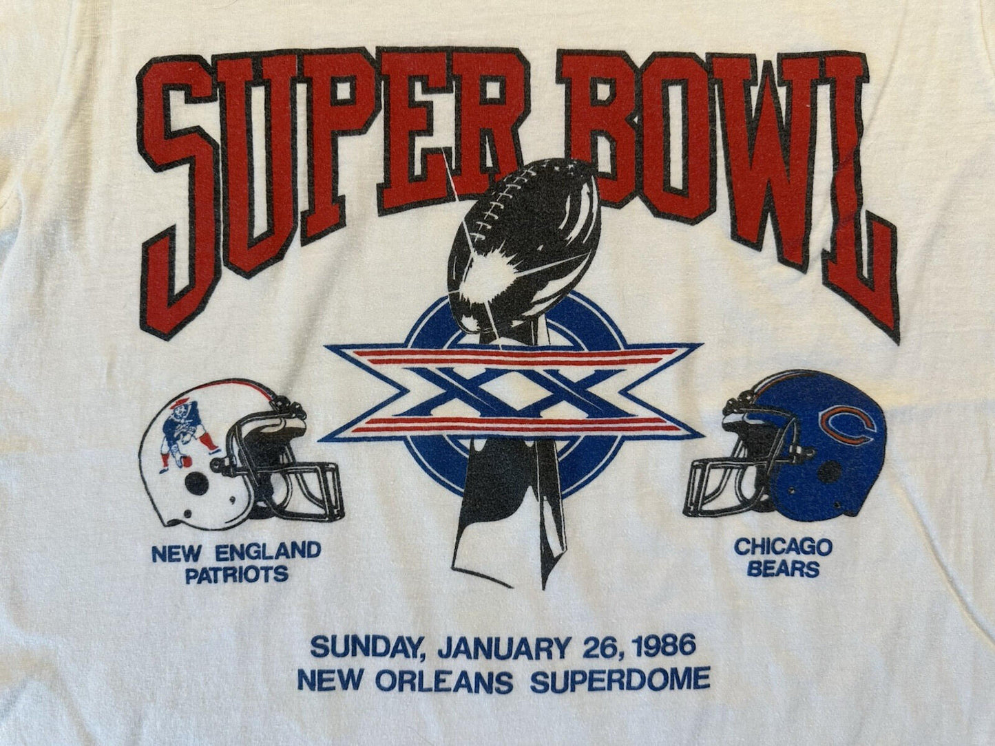 vintage 1986 SUPER BOWL t shirt PATRIOTS football BEARS screen stars MADE IN USA