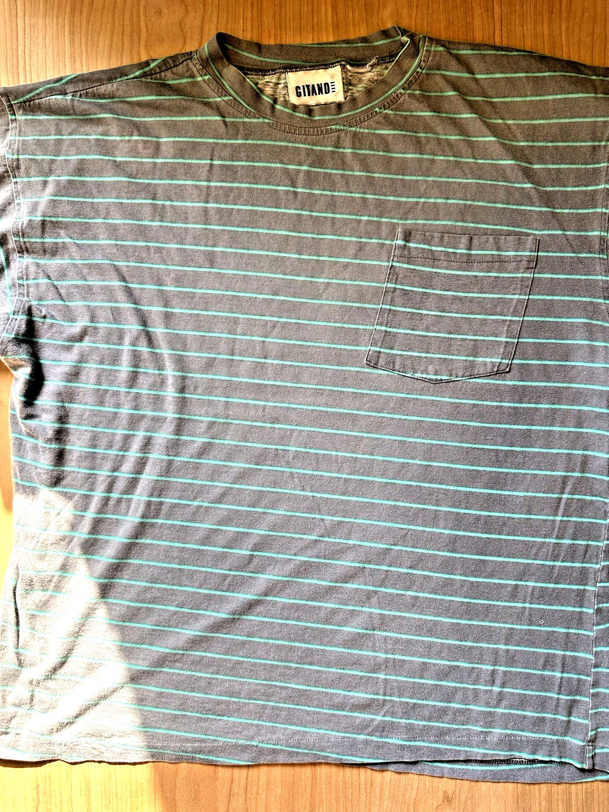 vintage 80's GITANO SHIRT teal and gray STRIPED miami vice LARGE rad sleeves