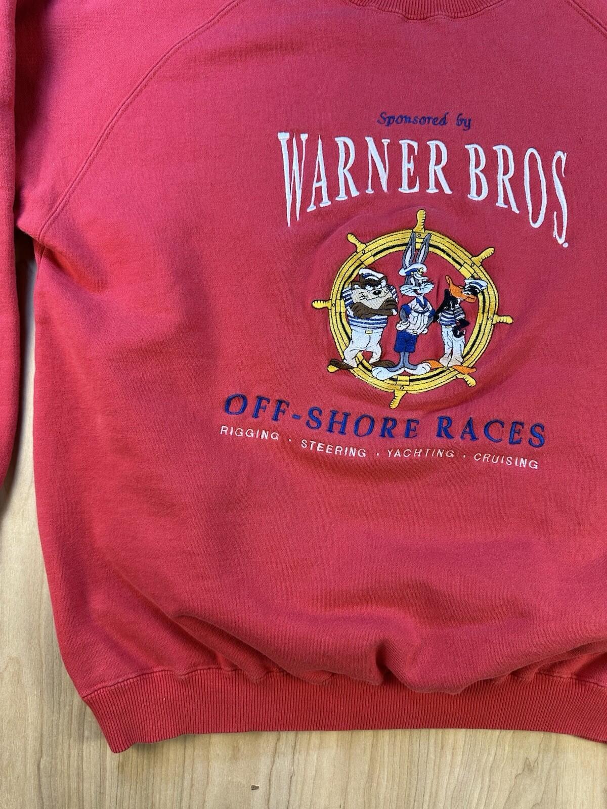 vintage 1992 LOONEY TOONS EMBROIDERED sweatshirt SAILING bugs bunny RARE red XL