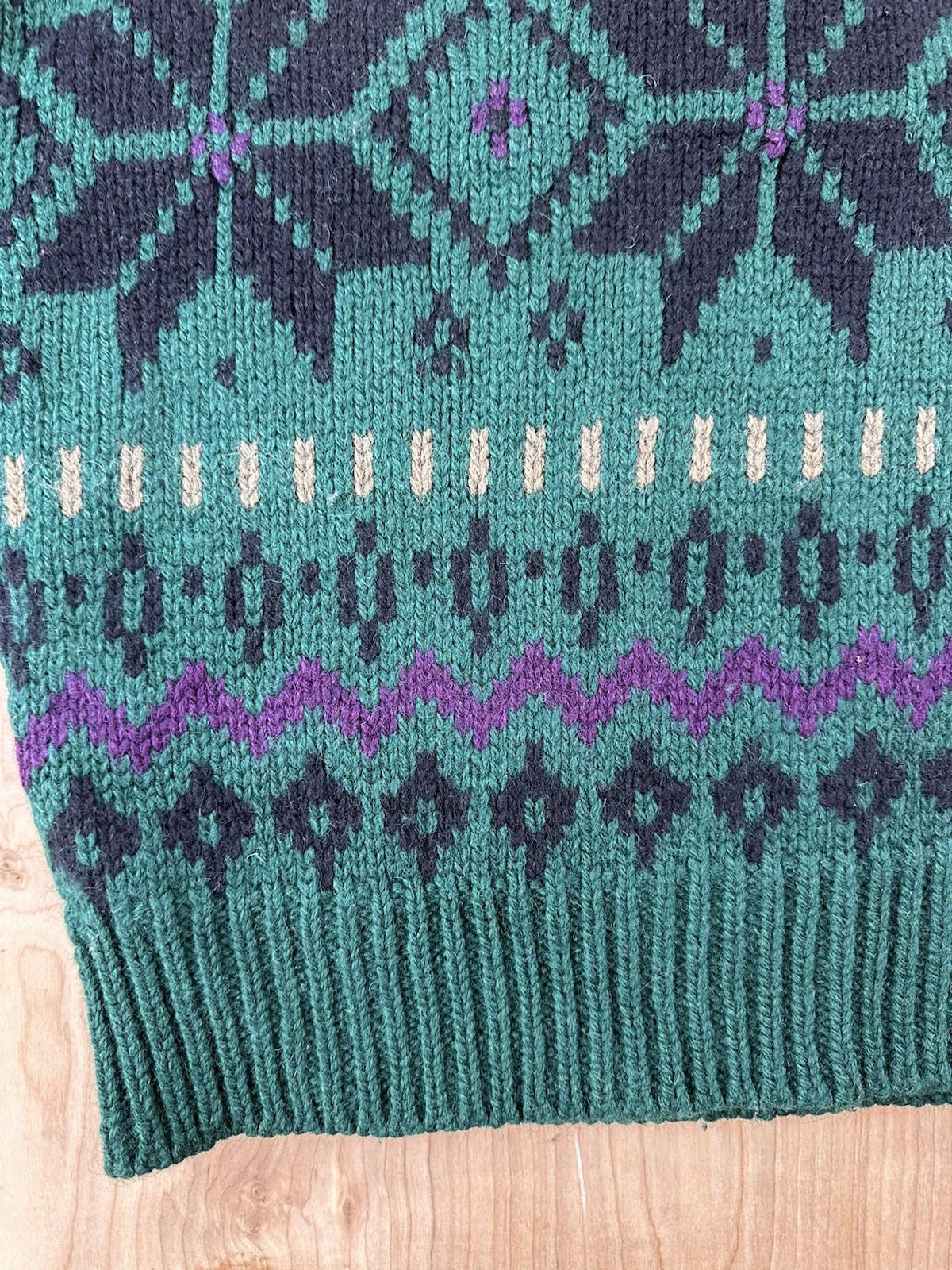 vintage 80's GAP 100% wool NORDIC SWEATER large GREEN purple PREPPY