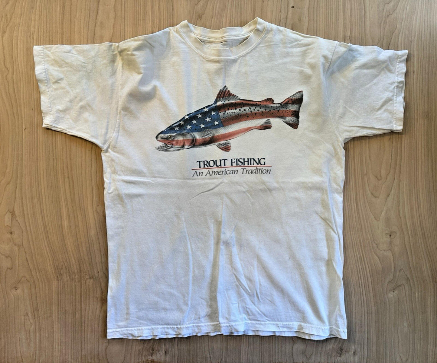 TROUT FISHING an American tradition T shirt XL nice wear COTTON sporty prep