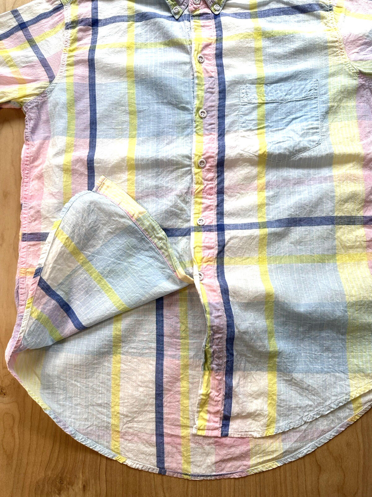 vintage 80's-90's SUMMER PLAID button up SHORT SLEEVE collar MADRAS preppy
