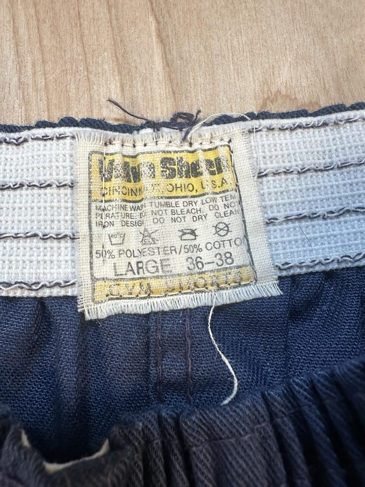 vintage 80's GYM SHORTS large BLUE with WHITE PIPING velva sheen HAWKS LOGO usa