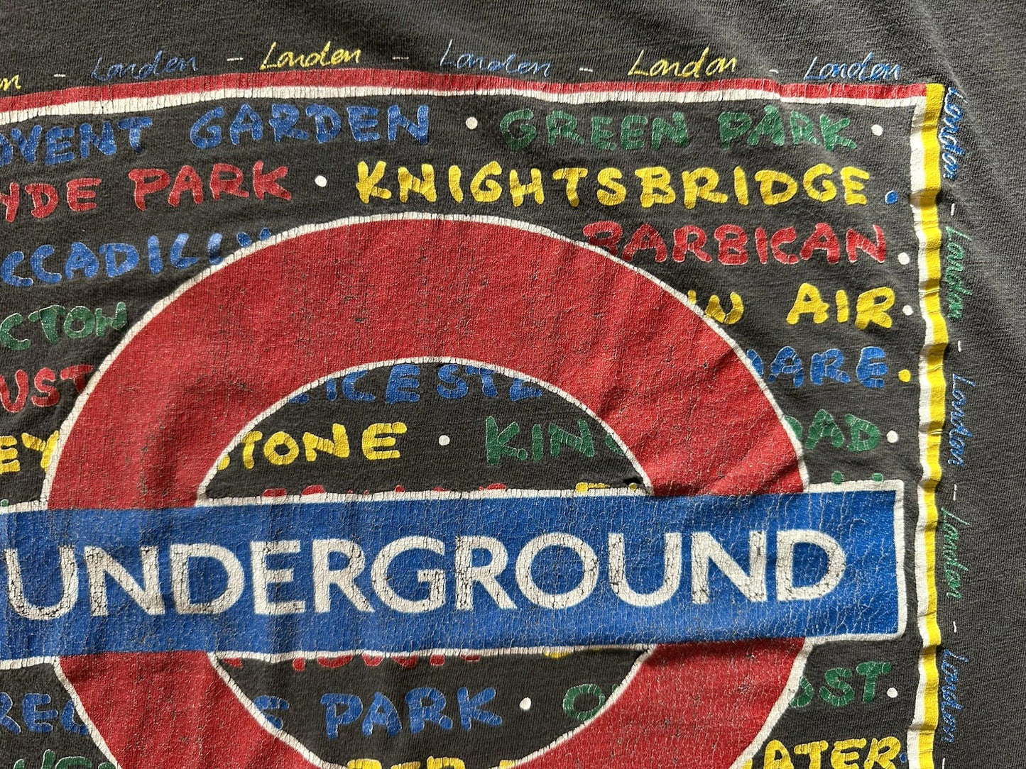 vintage 1991 LONDON UNDERGROUND t shirt LARGE cotton BLACK boho PUNK shred wear