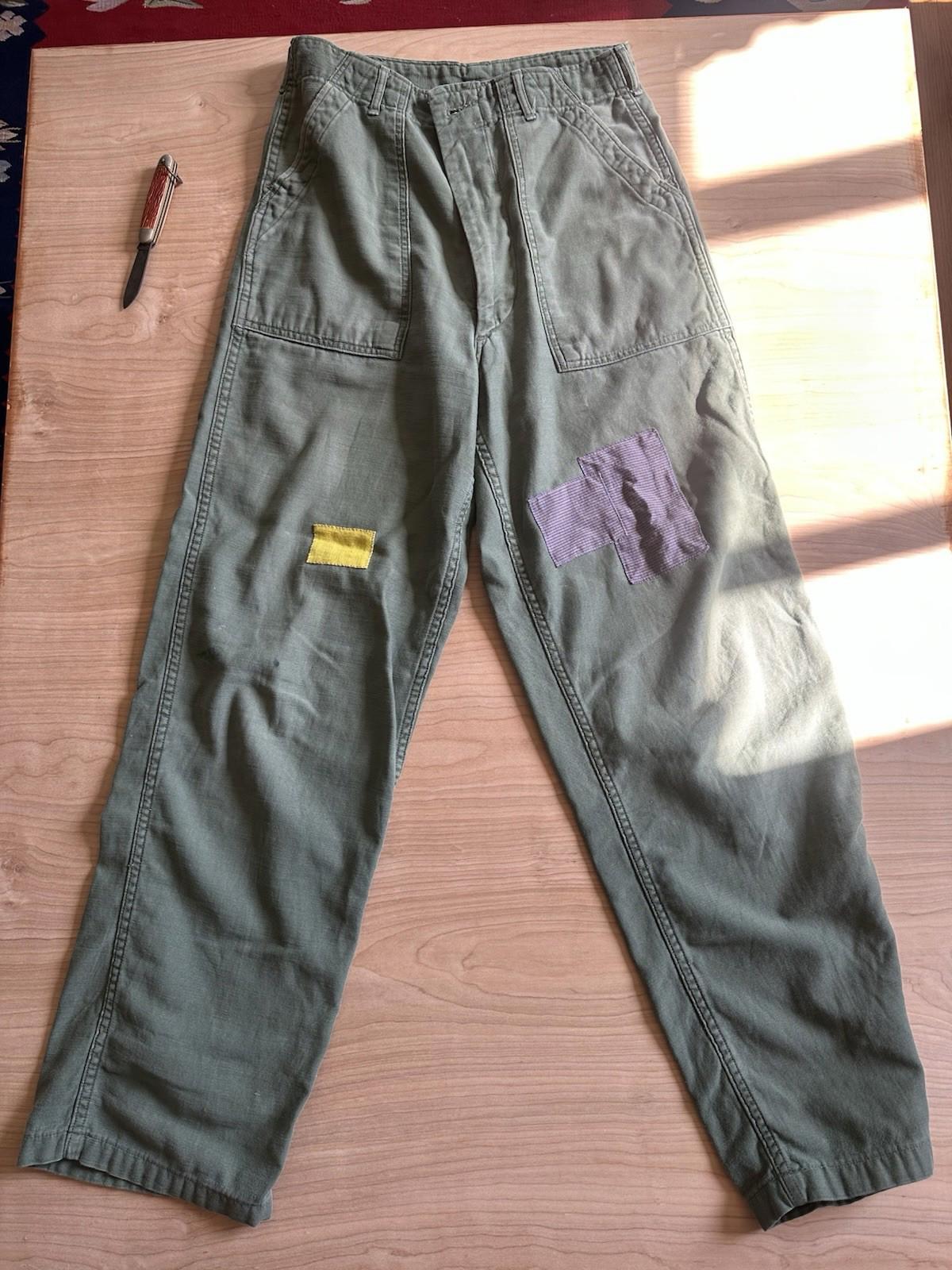 Vintage Vietnam 1968 Era OG 107 Military Green unisex 28" x 30" Pants patches