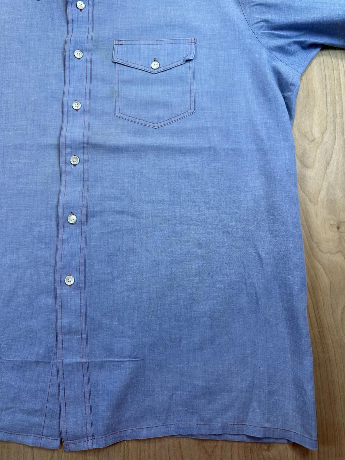 vintage 70's CHAMBRAY king size label BIG & TALL contrast red stitching TRUCKER