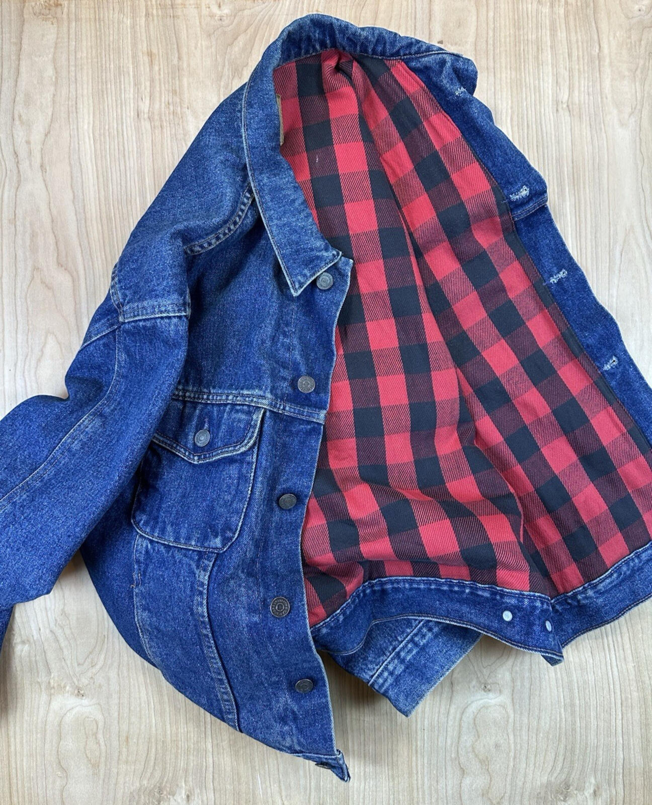 vintage 90's GAP denim jacket BUFFALO PLAID lined COUNTRY preppy MEDIUM