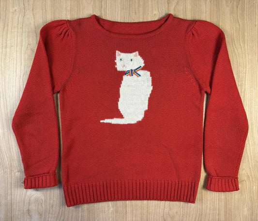 vintage 1980's CAT SWEATER handmade PUFFY SLEEVE red WHITE KITTY valley girl WOW
