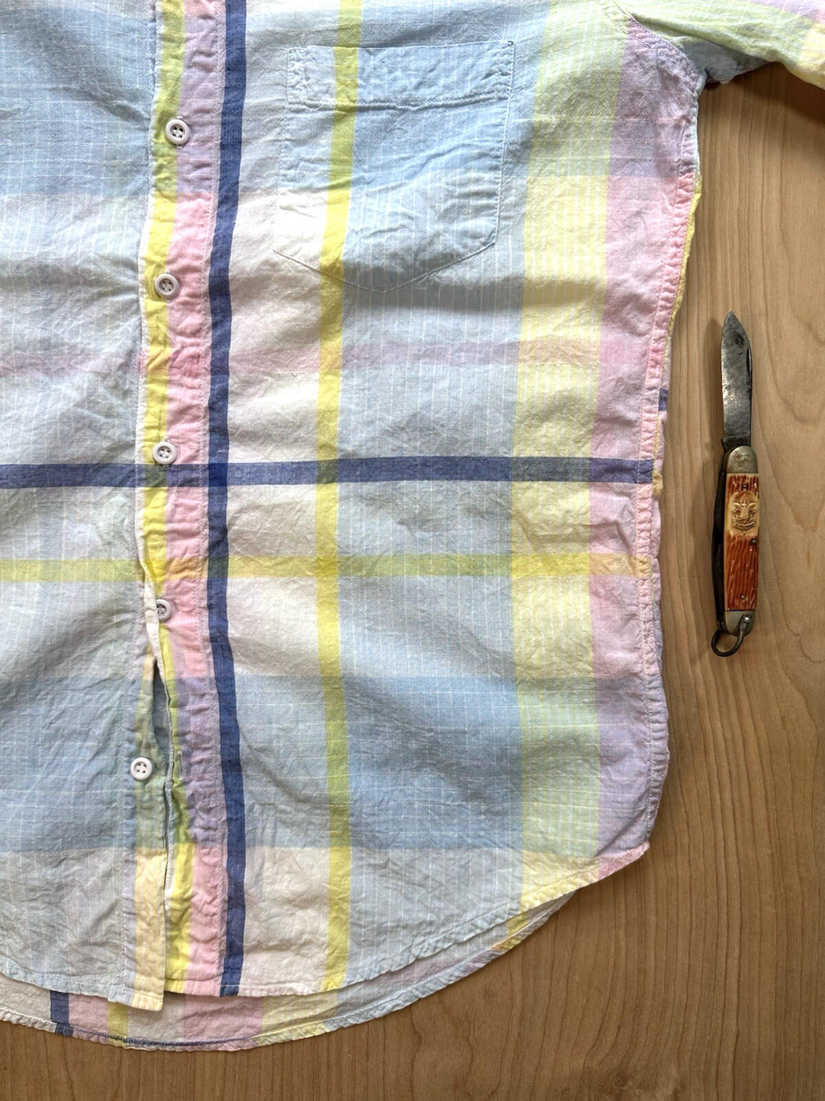 vintage 80's-90's SUMMER PLAID button up SHORT SLEEVE collar MADRAS preppy
