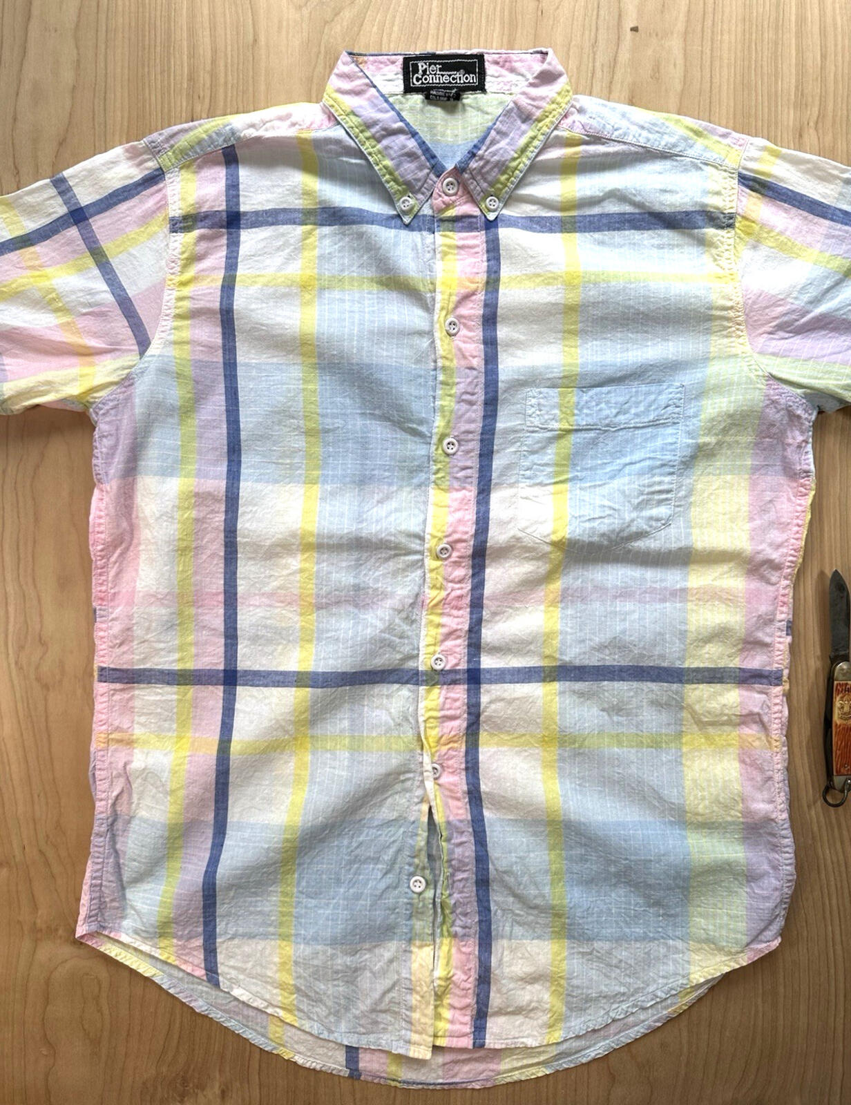 vintage 80's-90's SUMMER PLAID button up SHORT SLEEVE collar MADRAS preppy