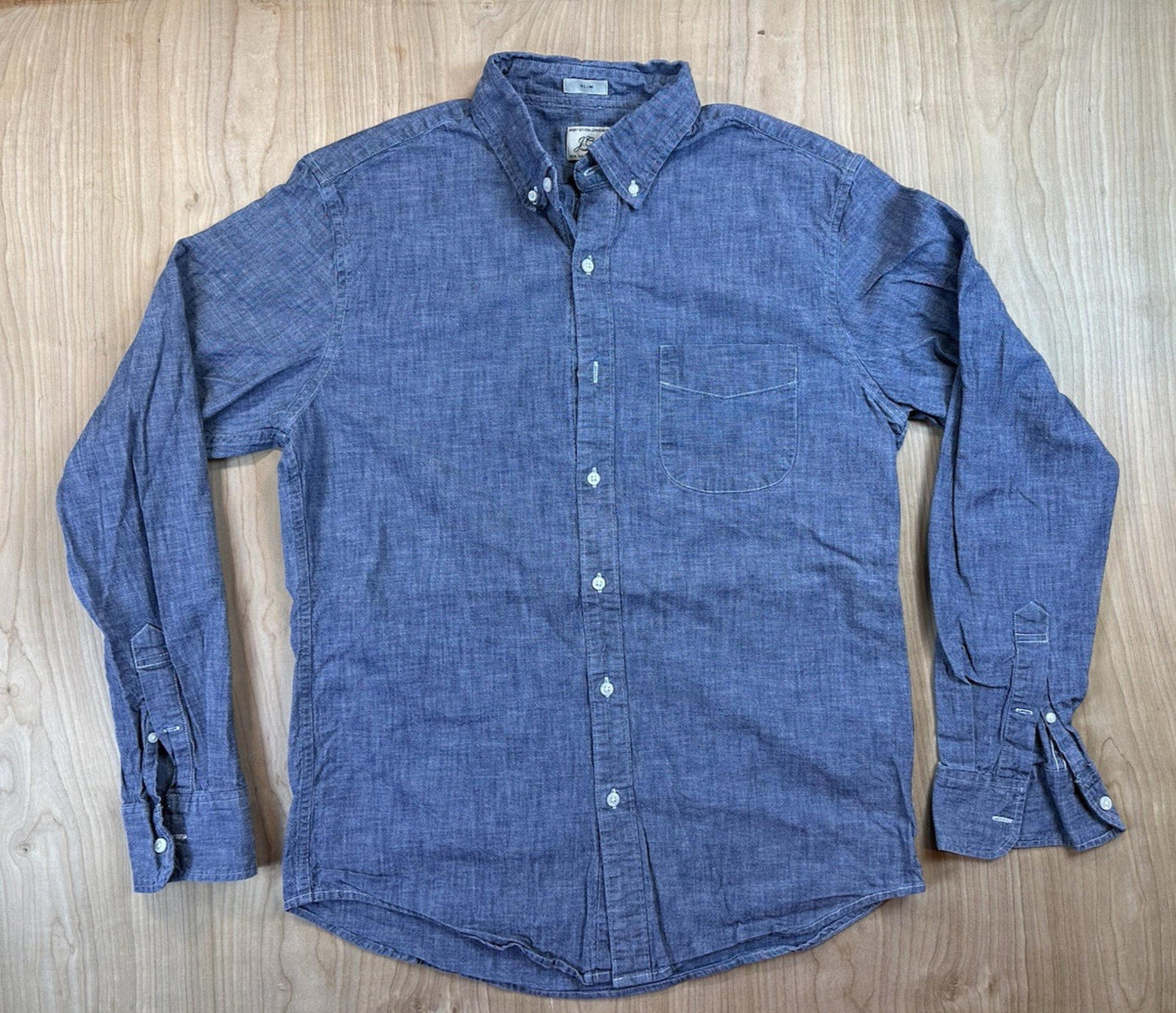 2019 J CREW chambray EVERY STITCH CONSIDERED tag MEDIUM organic cotton SLIM FIT