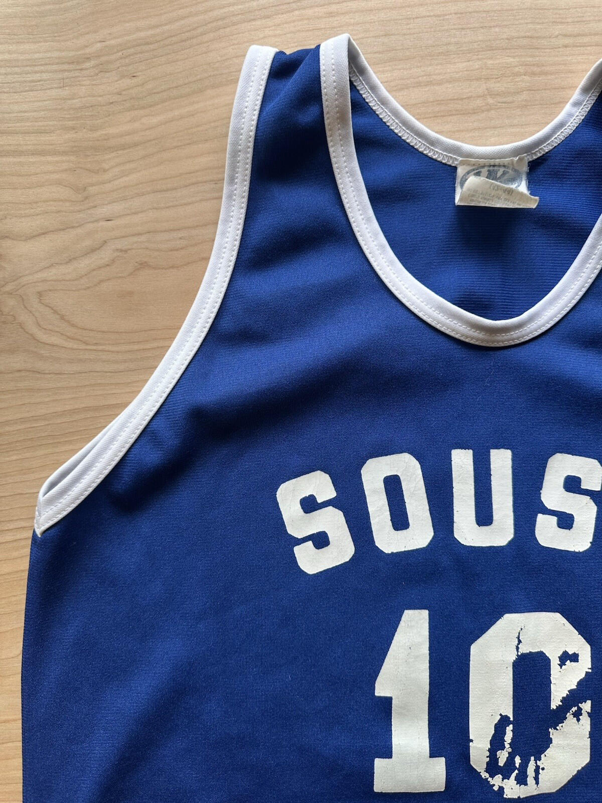 vintage 90's BASKETBALL jersey LARGE blue and white ringer FADED worn #10 NJHC