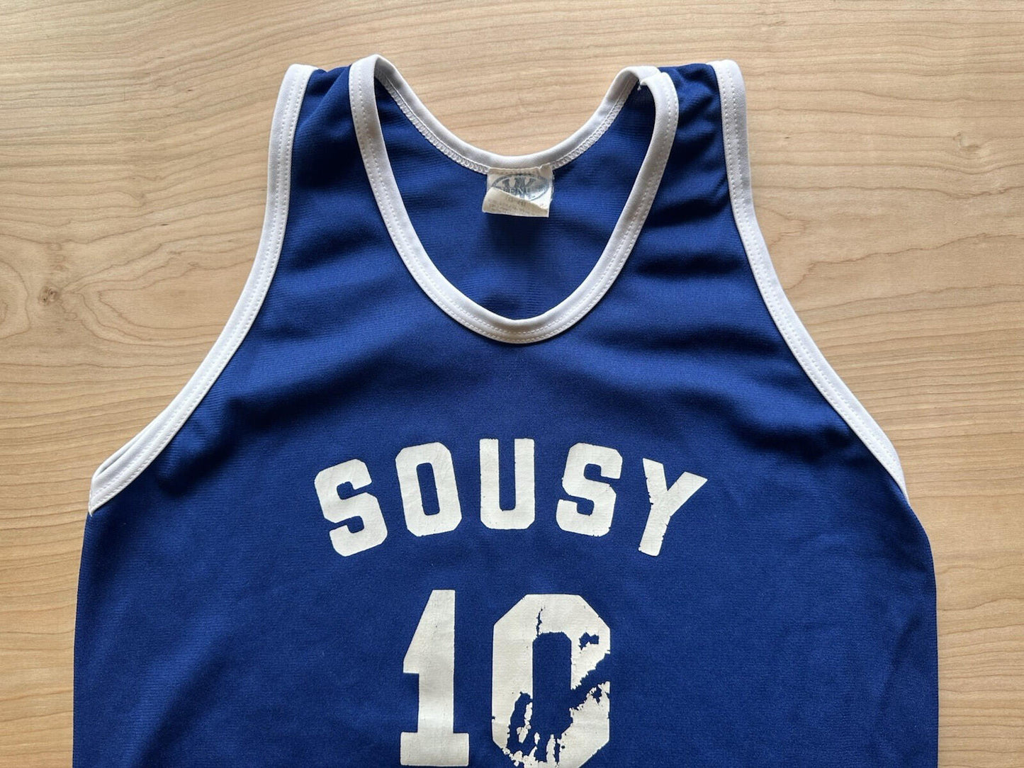 vintage 90's BASKETBALL jersey LARGE blue and white ringer FADED worn #10 NJHC
