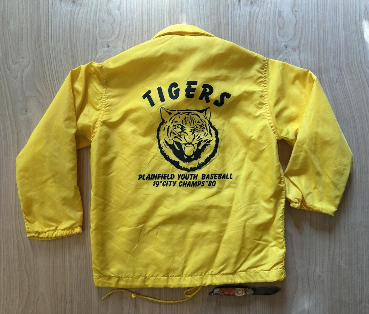 vintage 80's WINDBREAKER yellow TIGERS 1980 city champs SMALL skate PUNK indie