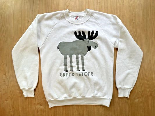 1980's vintage GRAND TETONS national park SWEATSHIRT white MEDIUM moose usa