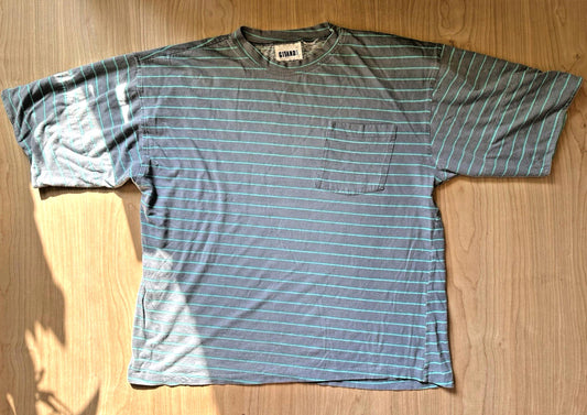 vintage 80's GITANO SHIRT teal and gray STRIPED miami vice LARGE rad sleeves
