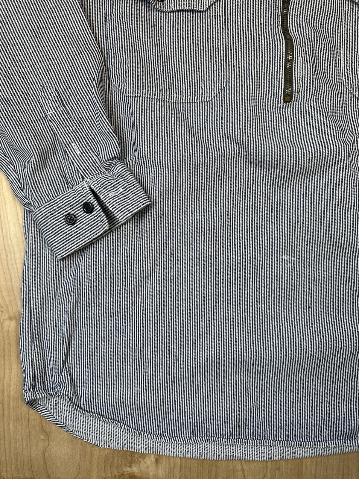 vintag 80's KEY hickory stripe logger workshirt COTTON large ZIP UP WORKWEAR