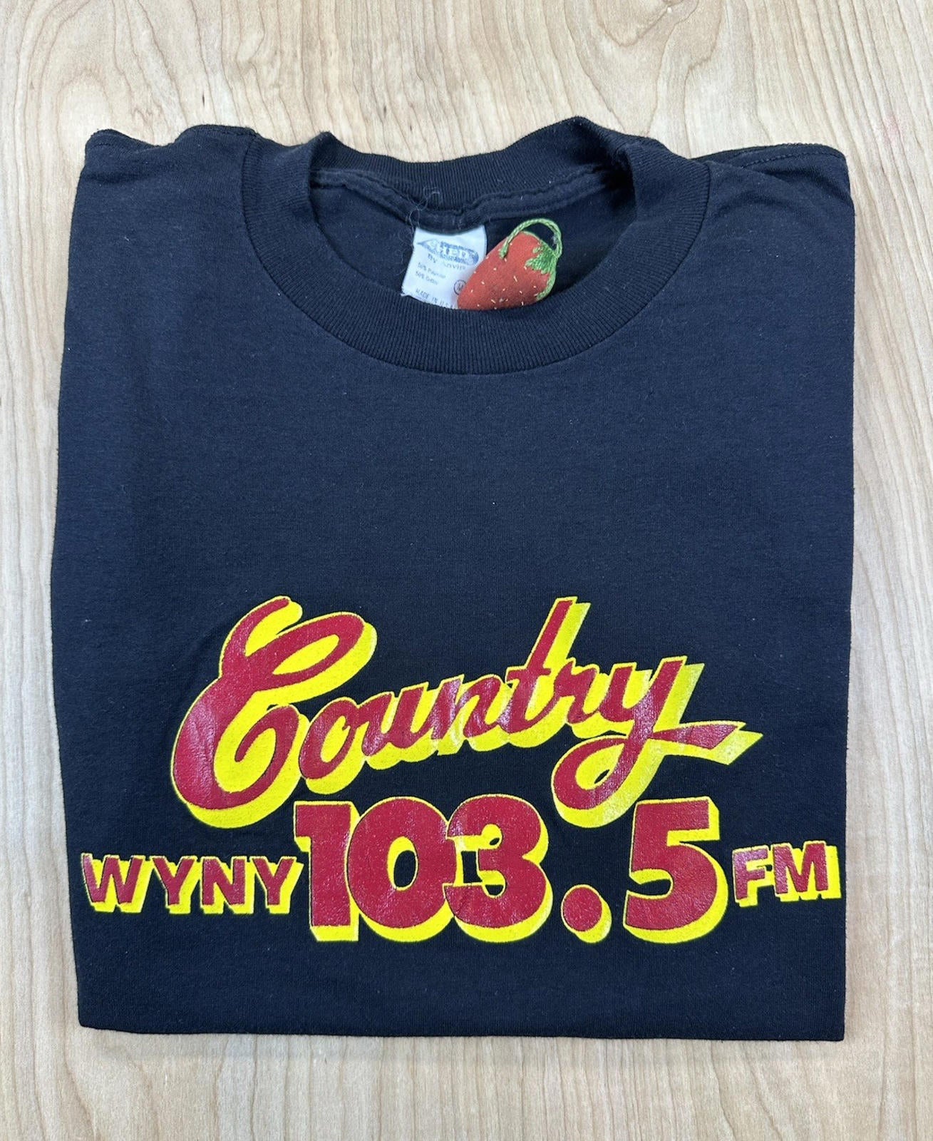 vintage 1988 NYC COUNTRY RADIO STATION t shirt wyny 103.5 FM ched tag BLACK med