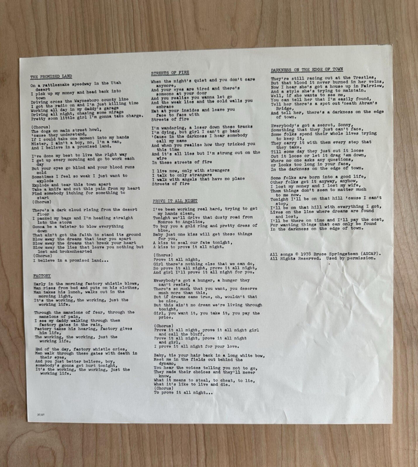 BRUCE SPRINGSTEEN darkness on the edge LP w/ HYPE STICKER lyric sheet DUST SLEEV