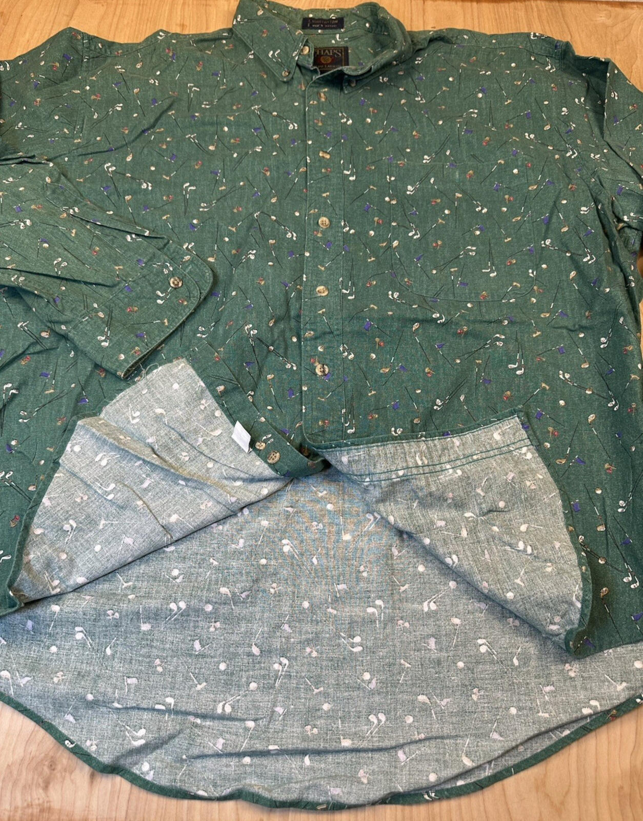 vintage 90's CHAPS RALPH LAUREN button down ALL OVER GOLF PRINT cotton XL green